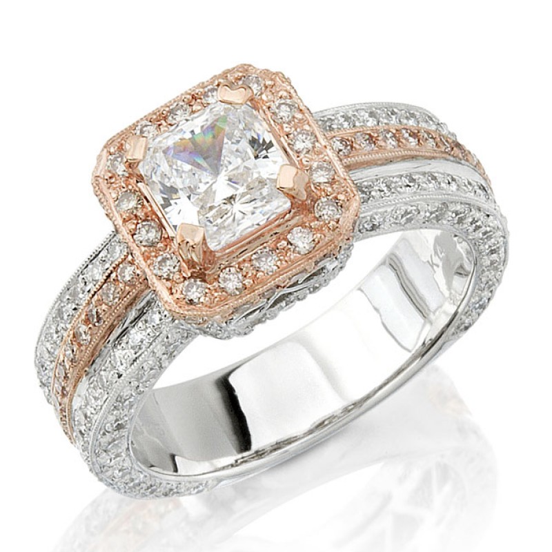 14k White and Rose Gold Pave Diamond Semi Mount