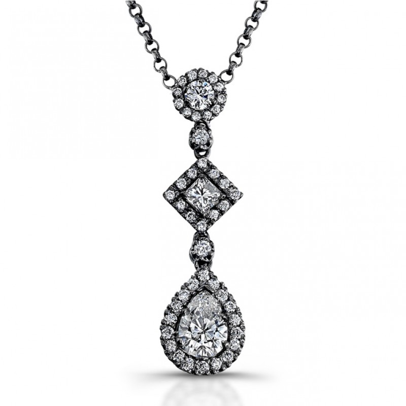 14k Black Gold Ladies Diamond Drop Necklace
