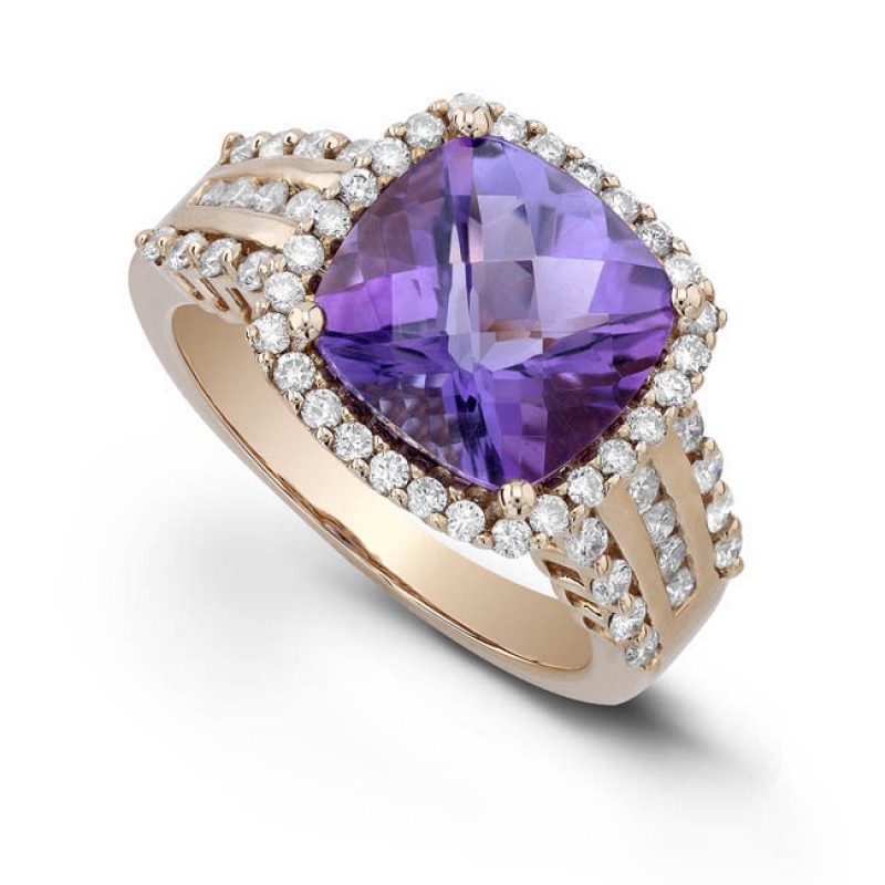 14k Rose Gold Amethyst Diamond Ring