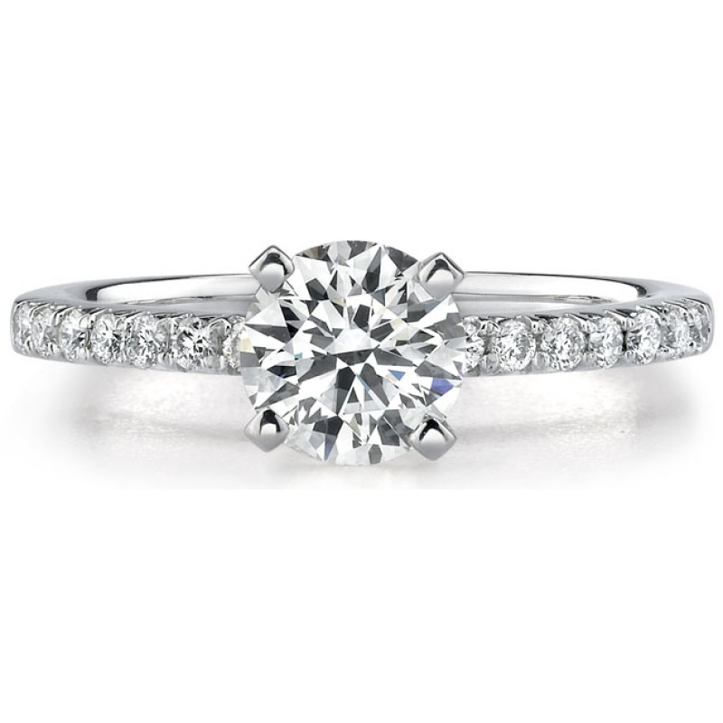 14k White Gold Diamond Engagement Semi Mount with Side Stones