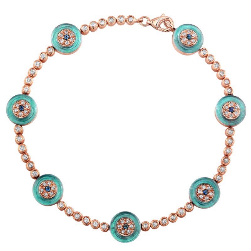 14k Rose Gold Diamond Sapphire Evil Eye Tennis Bracelet