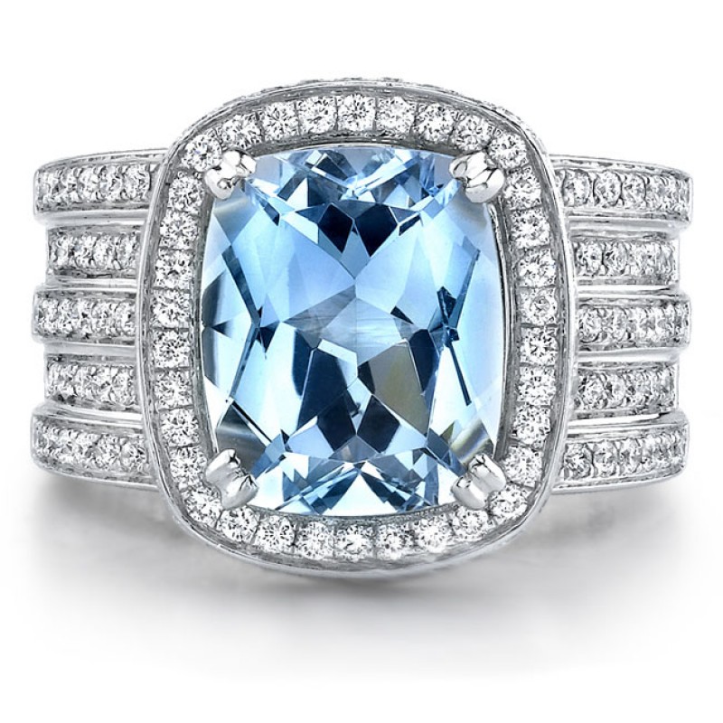 18k White Gold Aquamarine and Diamond Split Shank Ring NK17978AQ-W