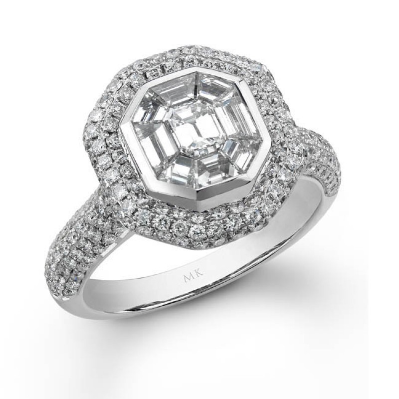 14k White Gold Emerald Star Diamond Mosaic Ring
