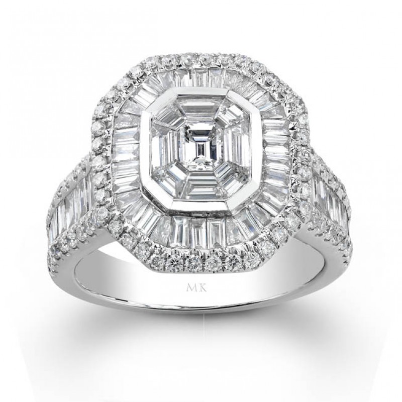 14k White Gold Vintage Detail Mosaic Diamond Ring