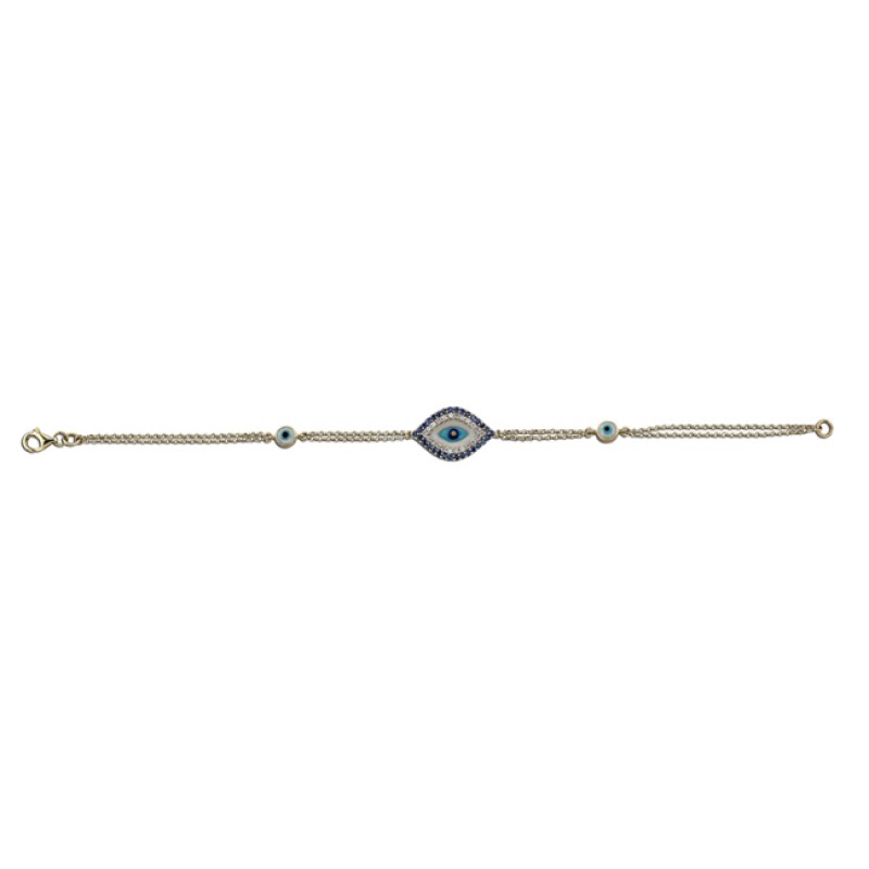 14k Yellow Gold Diamond Sapphire Evil Eye Bracelet