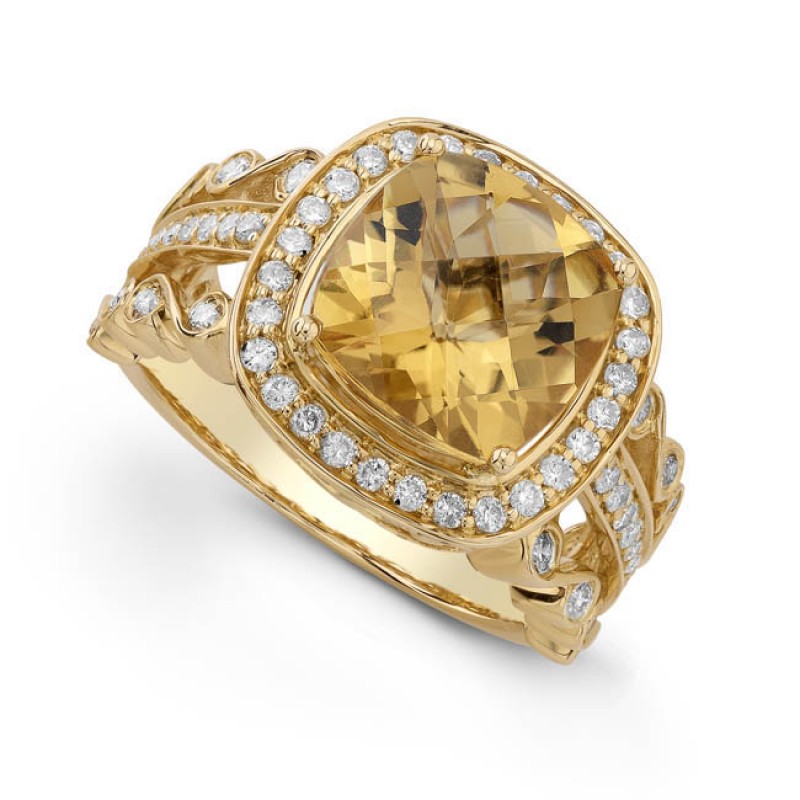 14k Yellow Gold Citrine Diamond Ring