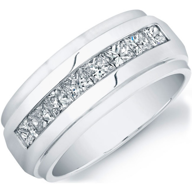 14k White Gold Channel Diamond Men's Band
