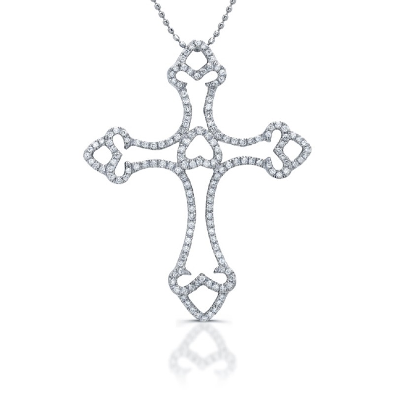 14k White Gold Diamond Edge Cross Pendant