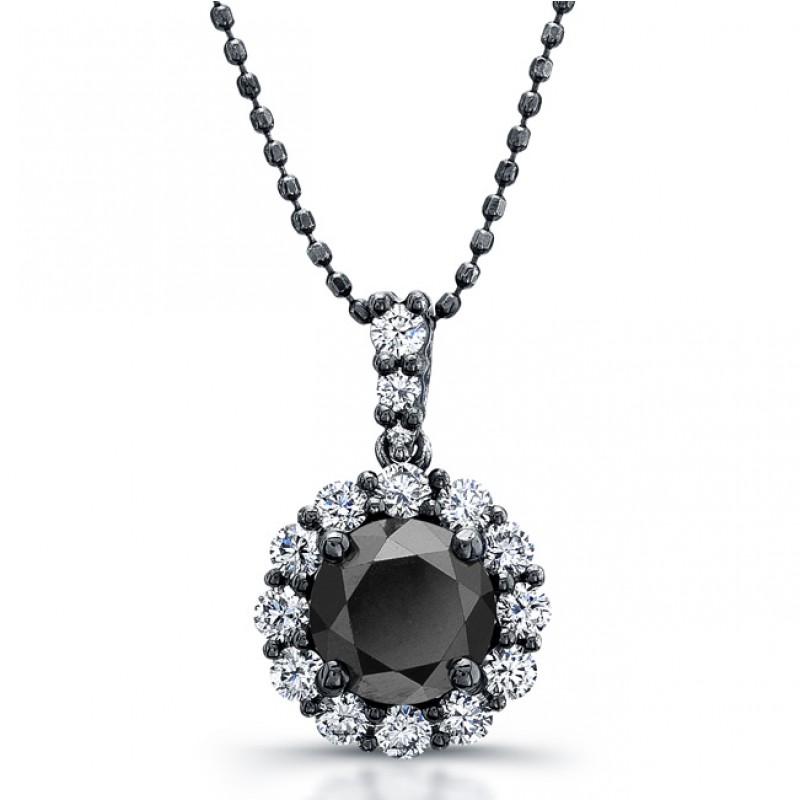 14k Black Gold Black Diamond Halo Pendant