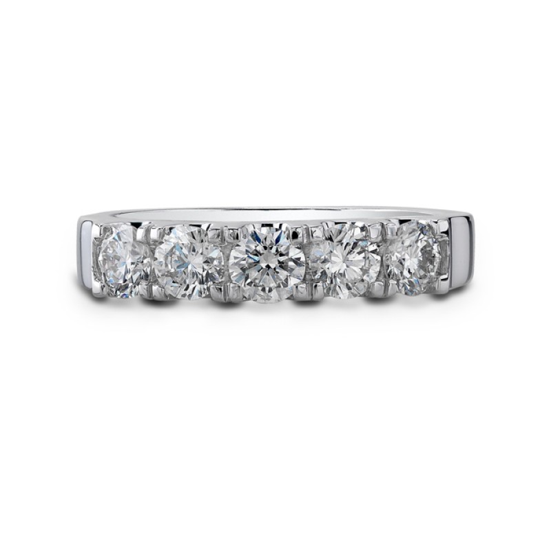 14k White Gold Five Stone Diamond Wedding Band