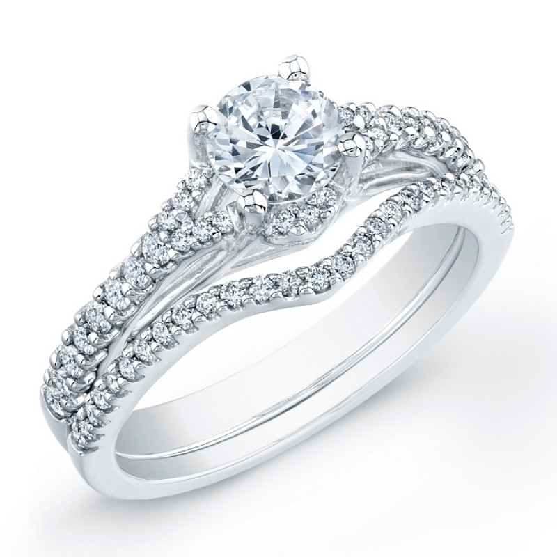 14k White Gold Split Shank Diamond Bridal Set