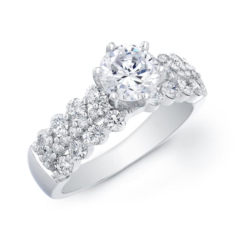 14k White Gold Three Row Prong Set Engagement Ring Semi Mount