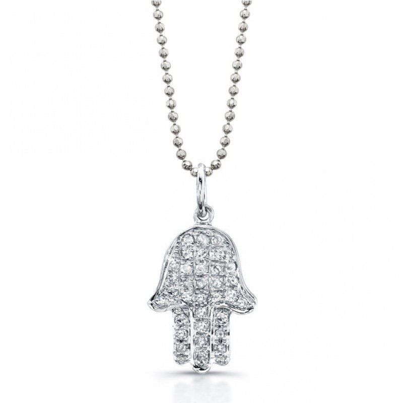14k White Gold Diamond Hamsa Pendant