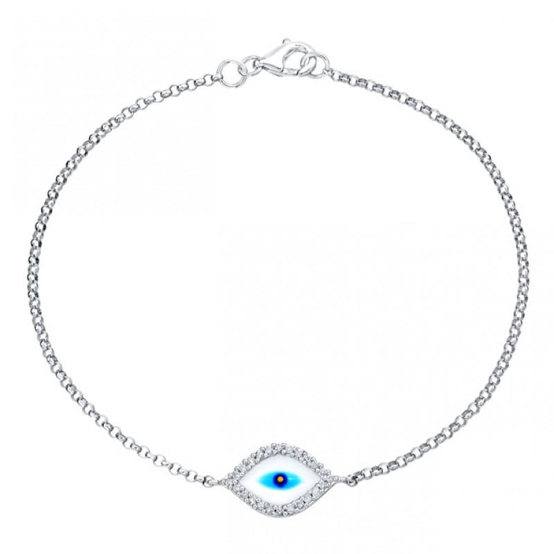 14k White Gold Diamond Evil Eye Bracelet 