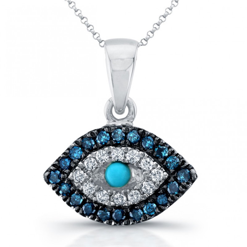 14k White Gold Mini Evil Eye Diamond Pendant