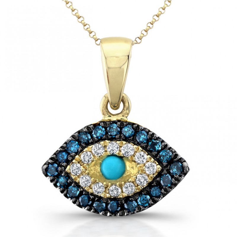 14k Yellow Gold Mini Evil Eye Diamond Pendant