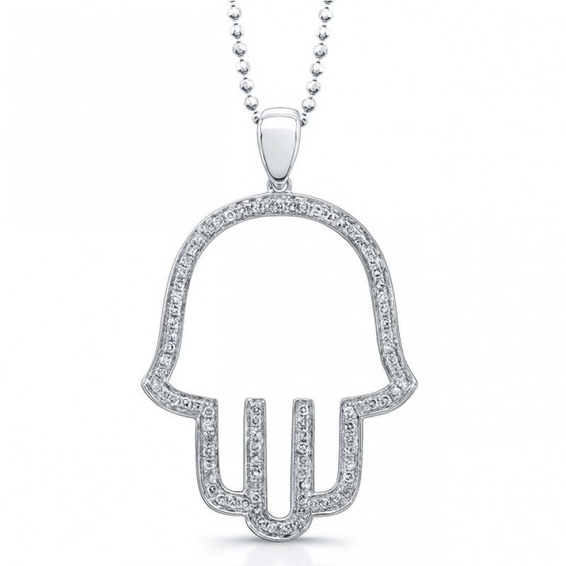 14k White Gold Pave Diamond Hamsa Pendant