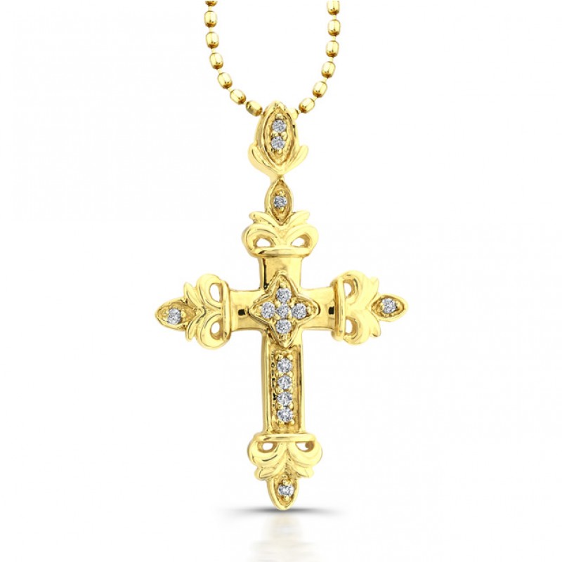 14k Yellow Gold Regal Diamond Cross Pendant