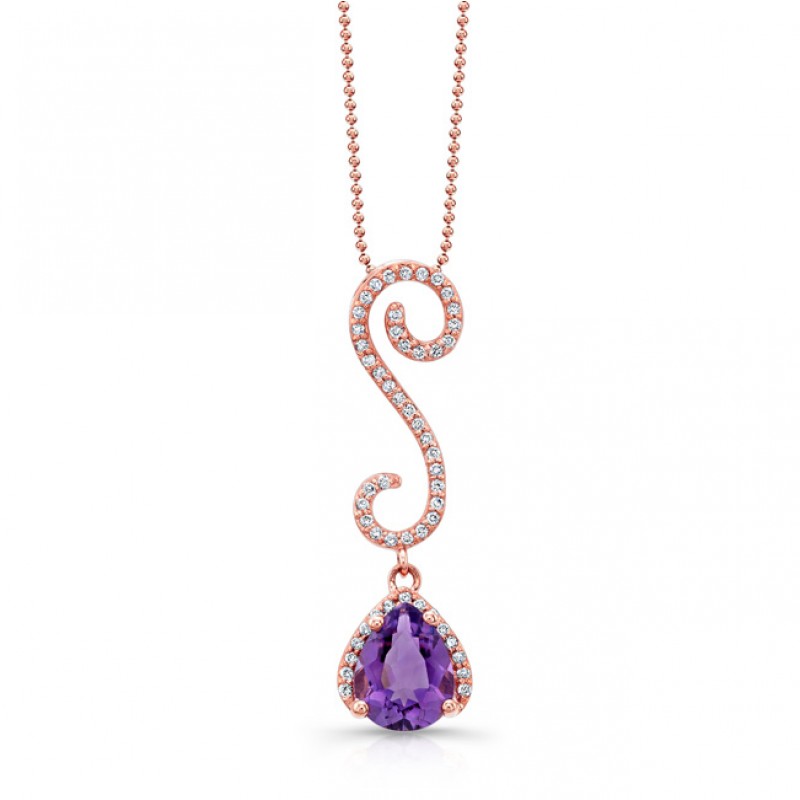 14k Rose Gold Amethyst Diamond Swirl Pendant