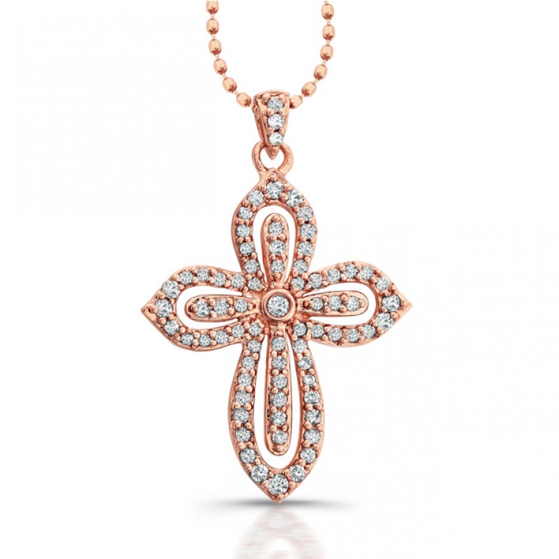 14k Rose Gold Diamond Cut-Out Cross Pendant