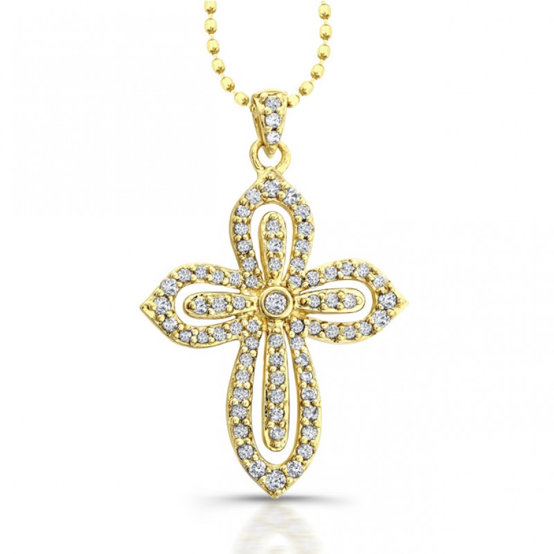 14k Yellow Gold Diamond Cut-Out Cross Pendant