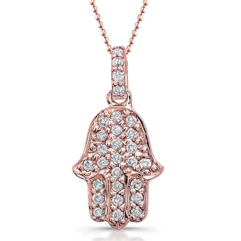 14k Rose Gold Pave Diamond Hamsa Pendant
