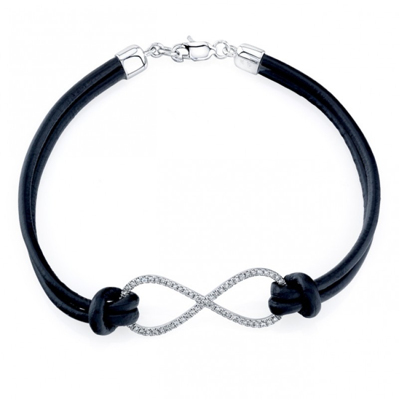 14k White Gold Diamond Infinity Leather Rope Bracelet