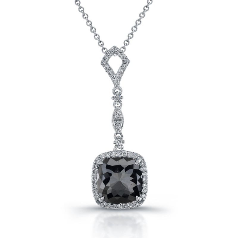 18k White Gold Rose Cut Black Diamond Pendant
