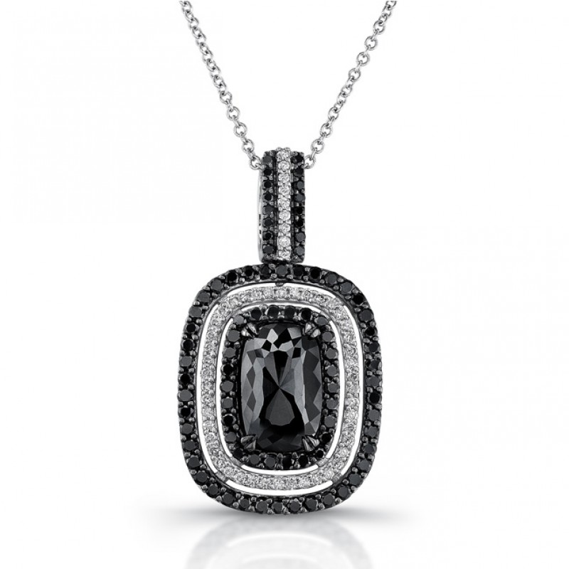 18k White Gold Black Rose Cut Diamond Pendant