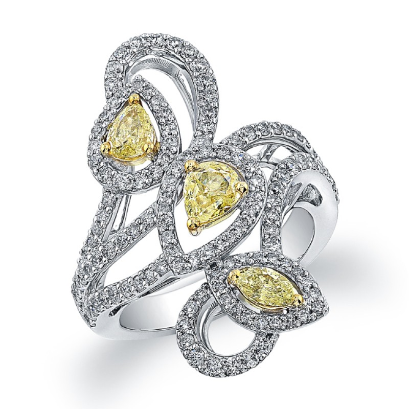 18k White and Yellow Gold Fancy Yellow Diamond Fashion Ring