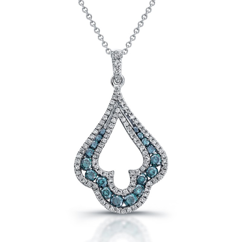 14k White Gold Blue Diamond Fashion Pendant