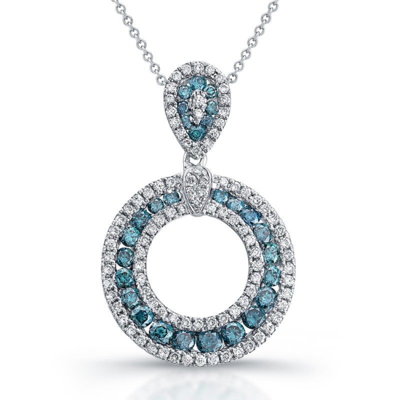14k White Gold Treated Blue Diamond Circle Pendant