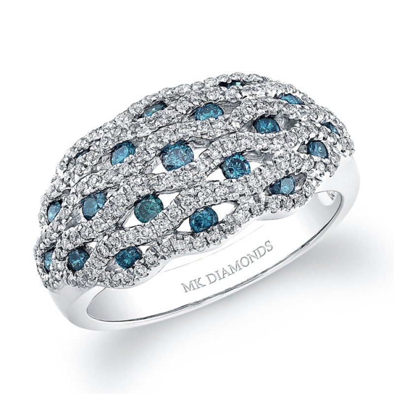 14k White Gold Blue Diamond Honeycomb Band