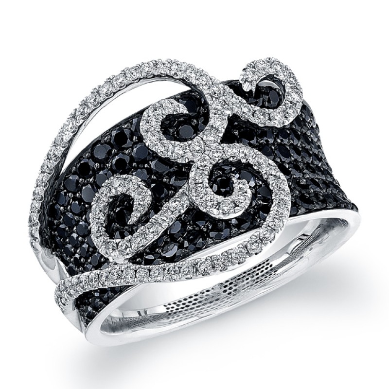 14k White Gold Black and White Diamond Bridge Fashion Band
