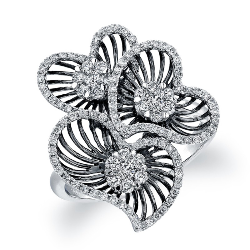 14k White and Black Gold Diamond Wire Heart Ring