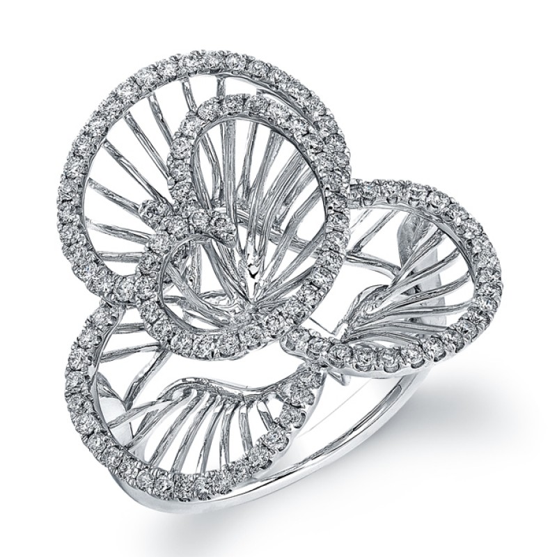 14k White Gold Diamond Wire Flower Ring