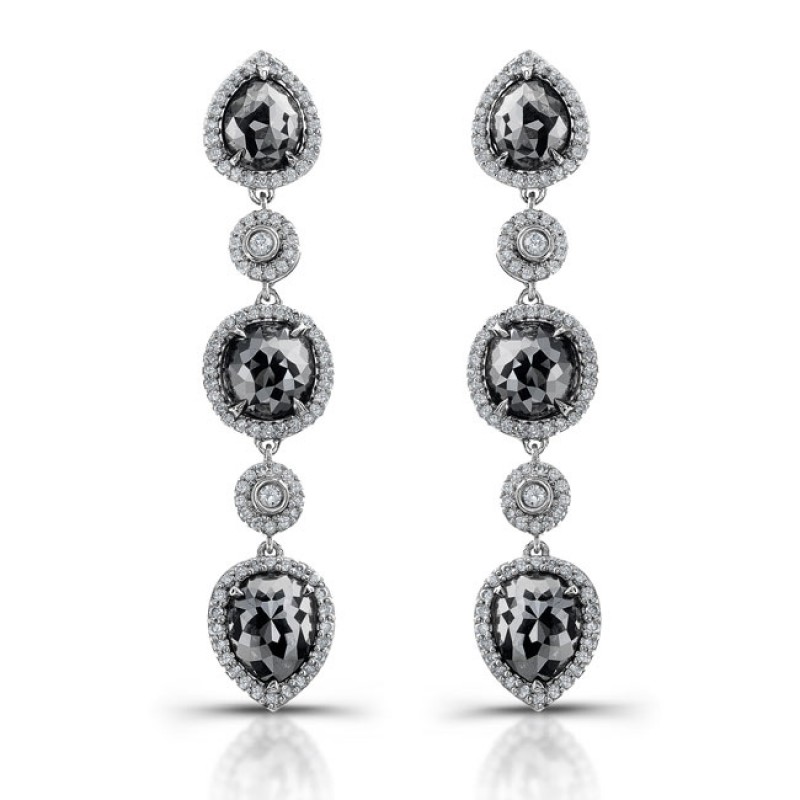 18k White Gold Black Diamond Drop Earrings
