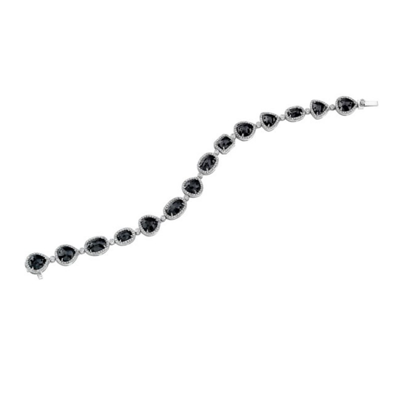 18k White Gold Black Diamond Halo Tennis Bracelet