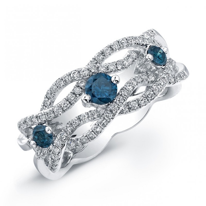 14k White Gold Treated Blue Diamond Woven Band