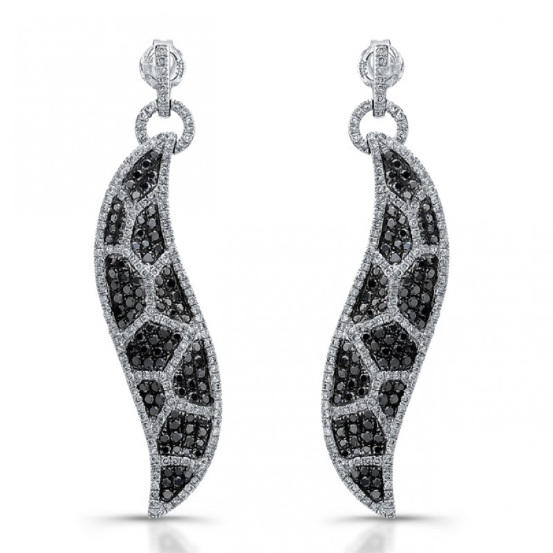 14k White Gold Black and White Diamond Animal Print Earrings