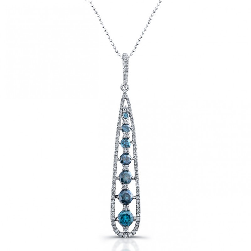 14k White Gold Treated Blue Diamond Fashion Drop Pendant