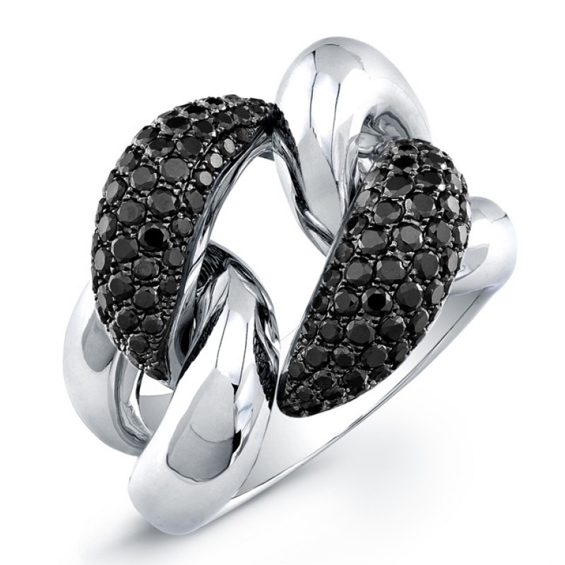 18k White Gold Black Diamond Cuban Link Ring