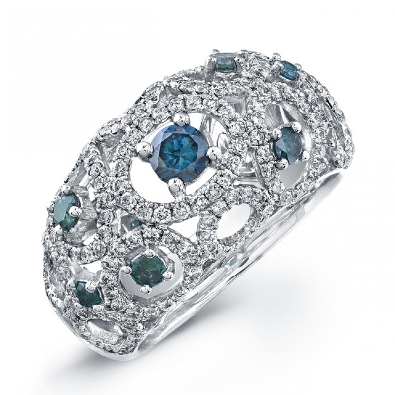 14k White Gold Treated Blue Diamond Circle Fashion Band