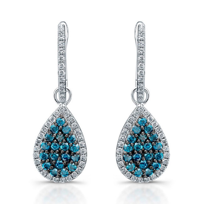 14k White Gold Treated Blue Diamond Earrings