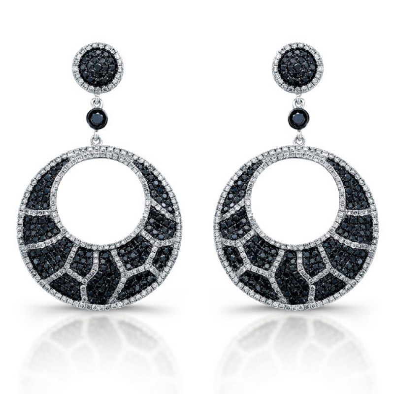 14k White Gold Black and White Diamond Animal Print Chandelier Earrings
