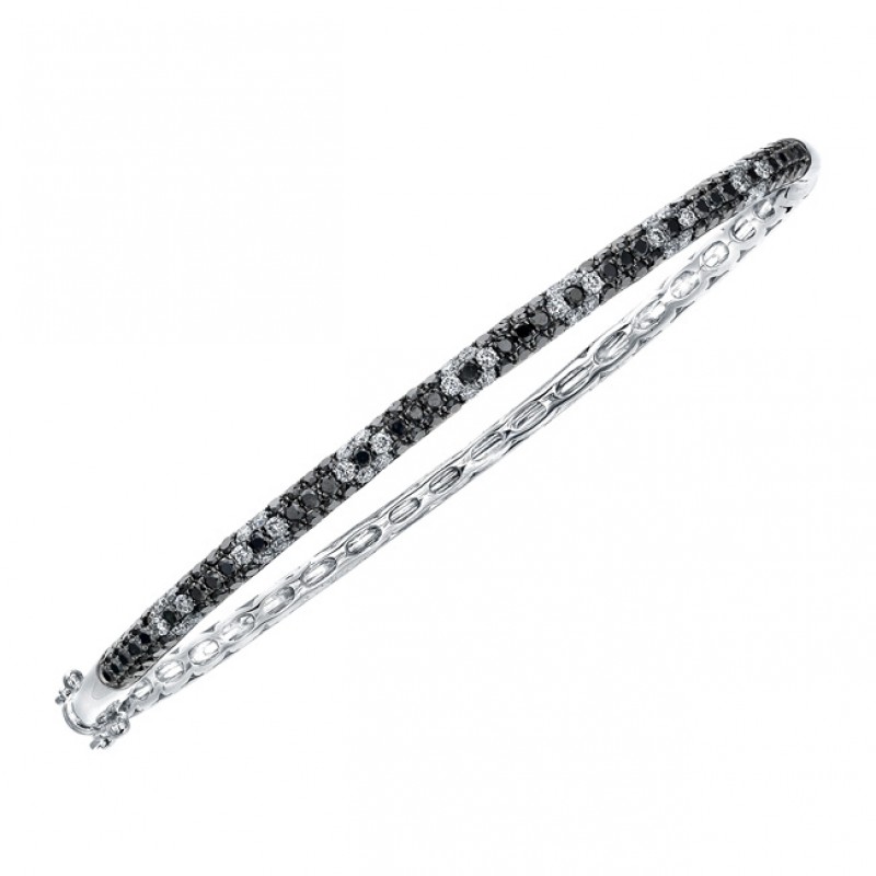 14k White Gold Pave Black and White Diamond Bangle