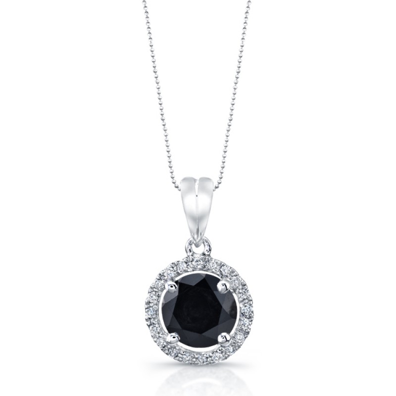 14k White Gold White Diamond Halo with Black Diamond Center