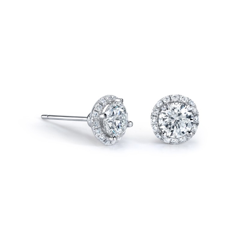 14k White Gold 1 1/2ct Diamond Halo Stud Earrings
