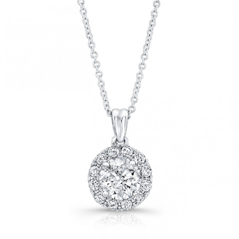 14k White Gold 1ct Diamond Halo Pendant