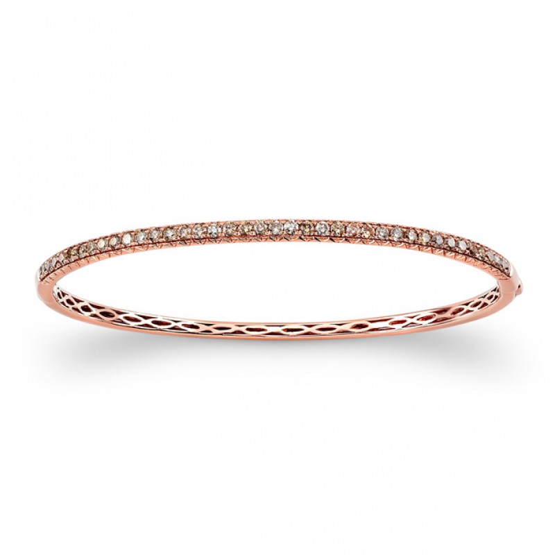 14k Rose Gold Mixed Brown Diamond Bangle Bracelet 